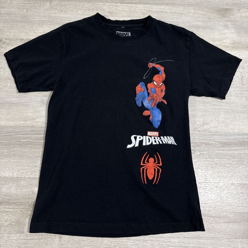 Marvel Spider-Man Shirt Men’s Black Medium Front Back Print 62 Cotton Tee Comic